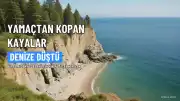 Mudanya'da Yamaçtan Kopan Kaya Parçaları Denize Düştü, O Anlar Kameraya Yansıdı