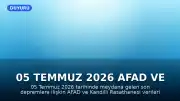 05 Temmuz 2026 AFAD ve Kandilli Verilerine Göre Son Depremler