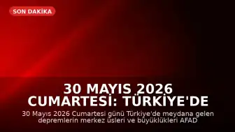 30 Mayıs 2026 Cumartesi: Türkiye'de Meydana Gelen Son Depremler