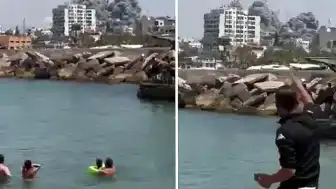 İsrail Jetleri Sur'u Vurdu, Lübnanlılar Sahilde Bombaları İzledi