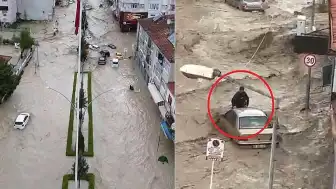 Samsun'da Sağanak Sel Taşkınlarına Neden Oldu: Araçlar Sürüklendi, Evler Sular Altında Kaldı