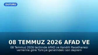 08 Temmuz 2026 AFAD ve Kandilli Verileriyle Son Depremler