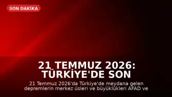 21 Temmuz 2026: Türkiye'de Son Depremler ve AFAD Verileri