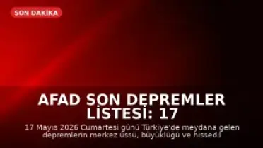 AFAD Son Depremler Listesi: 17 Mayıs 2026 Cumartesi Günü Türkiye'de Meydana Gelen Depremler