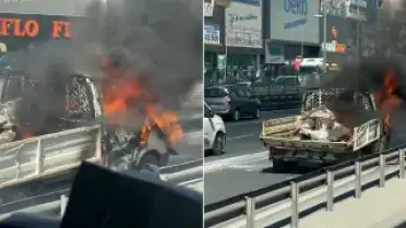 Bahçelievler'de Seyir Halindeki Kamyonet Alev Aldı