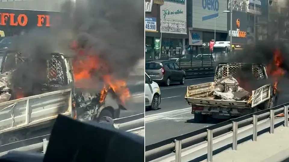 Bahçelievler'de Seyir Halindeki Kamyonet Alev Aldı