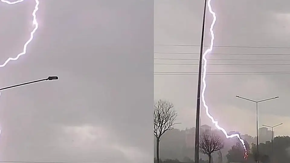 Tokat'ta Ağaçlık Alana Yıldırım Düşmesi Kameraya Yansıdı