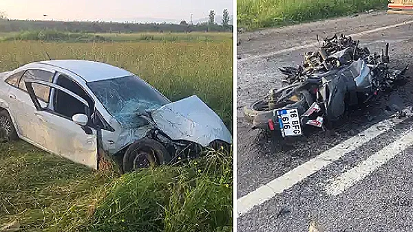 Bursa'da Trafik Kazası: Otomobil Tarlaya Uçtu, Motosiklet Elektrik Direğine Çarptı: 4 Yaralı