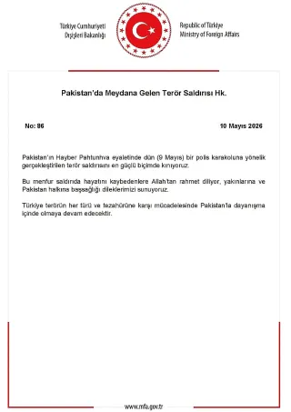 Dışişleri Bakanlığı'ndan Pakistan'daki Terör Saldırısına Kınama