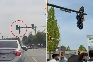 Kanada'da Trafik Işığında Asılı Kalan Motosiklet Şaşkınlık Yarattı