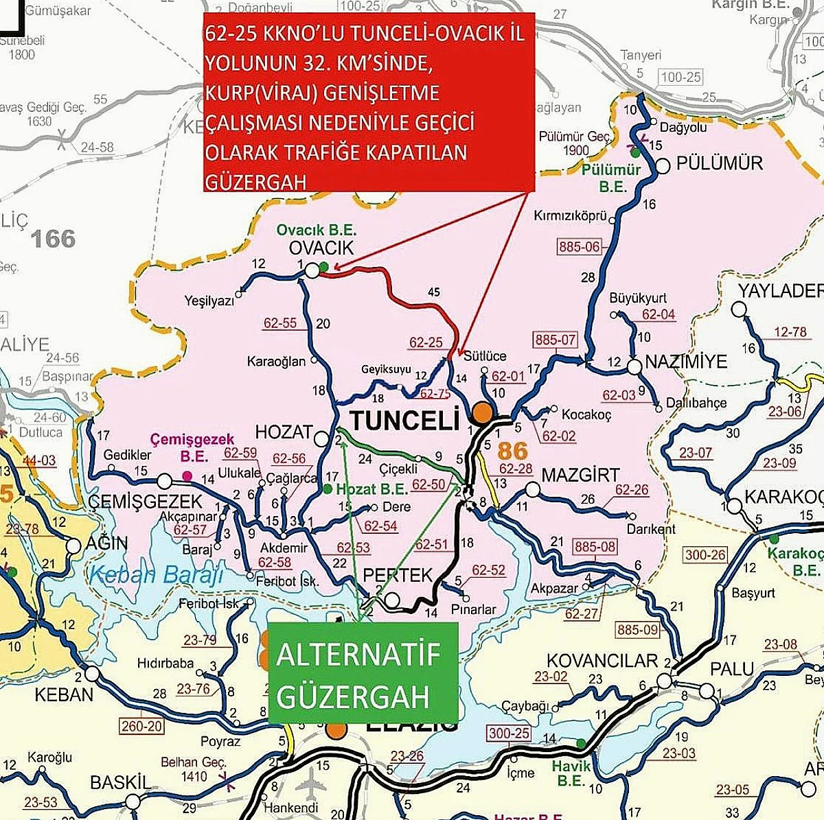 Tunceli-Ovacık Yolunda Kontrollü Patlatma Yapılacak: 2-3 Günlük Kapanma Öngörülüyor